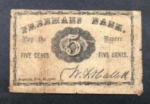 Freemans Bank 5 Cent Augusta ME datiert 1863 nicht aufgeführt in Haxby oder Wait - Bild 1 von 2