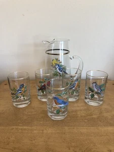 West Virginia Glass American Song Bird Juice Glasses and Pitcher Lot - Picture 1 of 7