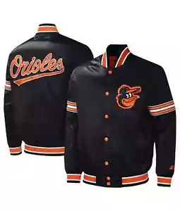 Baltimore Orioles Midfield Black Varsity Satin Jacket FREE SHIPPING - Picture 1 of 4
