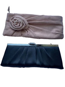 2 Clutch Bags Jessica McClintock Black Satin Banana Republic Pink Suede W/Rose - Picture 1 of 15