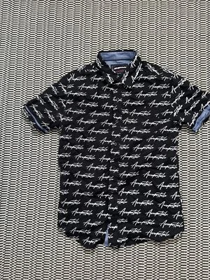 Camisa de vestir de manga corta Aeropostal para hombre talla pequeña negra/blanca todo algodón Foto 1 de 4