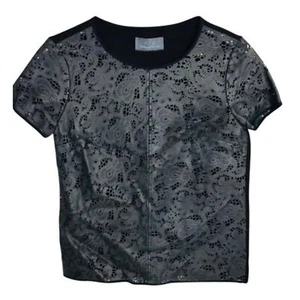 NWT PJK Patterson J. Kincaid Black Leather Cutout Top Leather Lace Contemporary - Picture 1 of 7