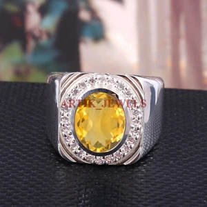 Natürlicher Citrin Edelstein mit 925 Sterling Silber Ring für Herren #5577 - Bild 1 von 4