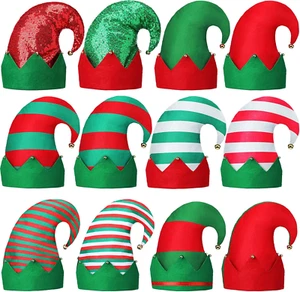 12 Pieces Christmas Hat Christmas Elf Hat Colorful Funny Hats with Bells Christm - Picture 1 of 6