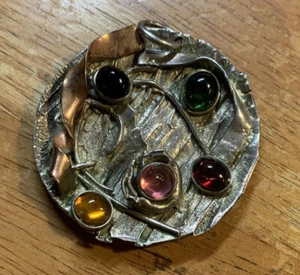 "Colgante medalla redonda de piedras preciosas multicolores de plata de ley 925 grande de 2""" - Imagen 1 de 7