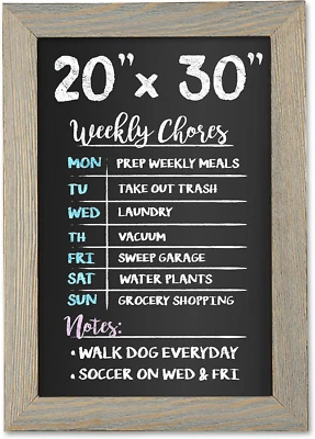 Rustic Wooden Magnetic Kitchen Chalkboard Sign - 20X30 Inch Graywash Framed Wall - Image 1 of 4