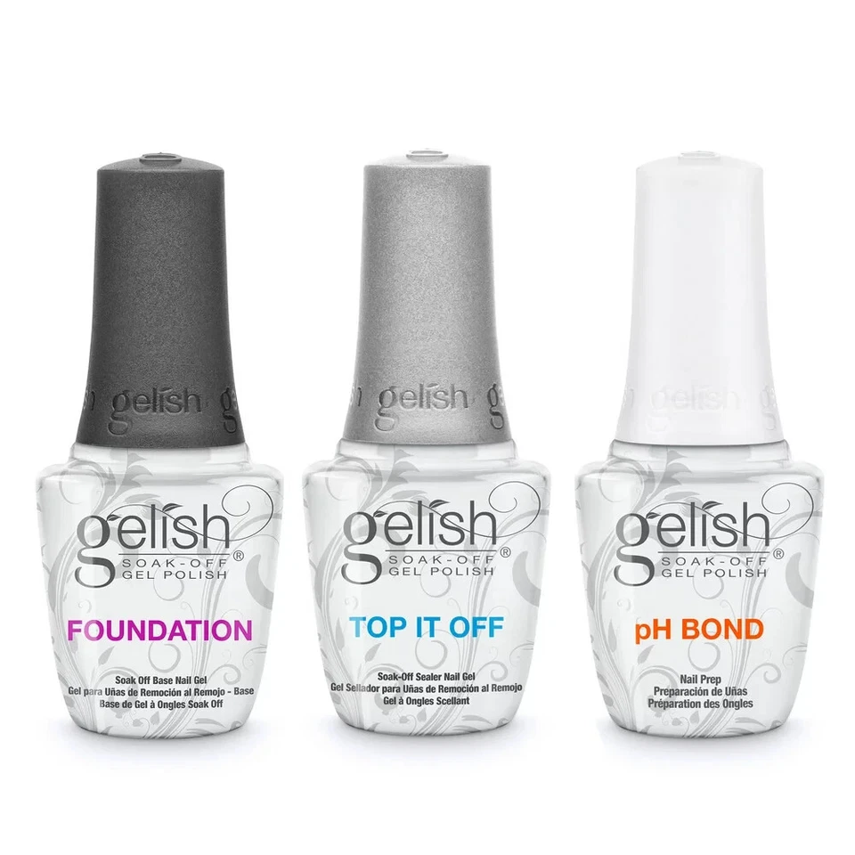 Gelish Gel LED 粉底涂层 + Top It Off Coat + pH 粘合 15 毫升套装 — 第 1/1 张图片