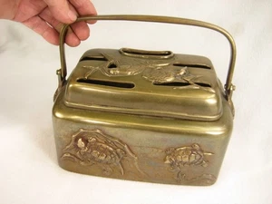MEIJI ÄRA CA. 150 JAHRE ALT TE ABURI JAPANISCHE BRONZE HANDWÄRMER SCHILDKRÖTEN & KRANICHE - Bild 1 von 24