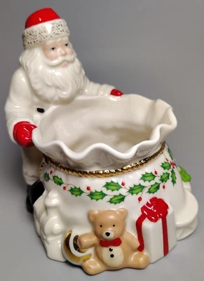Lenox Santa Holiday Soporte Votivo Tealight Porcelana Acebo Borde Dorado Foto 1 de 4