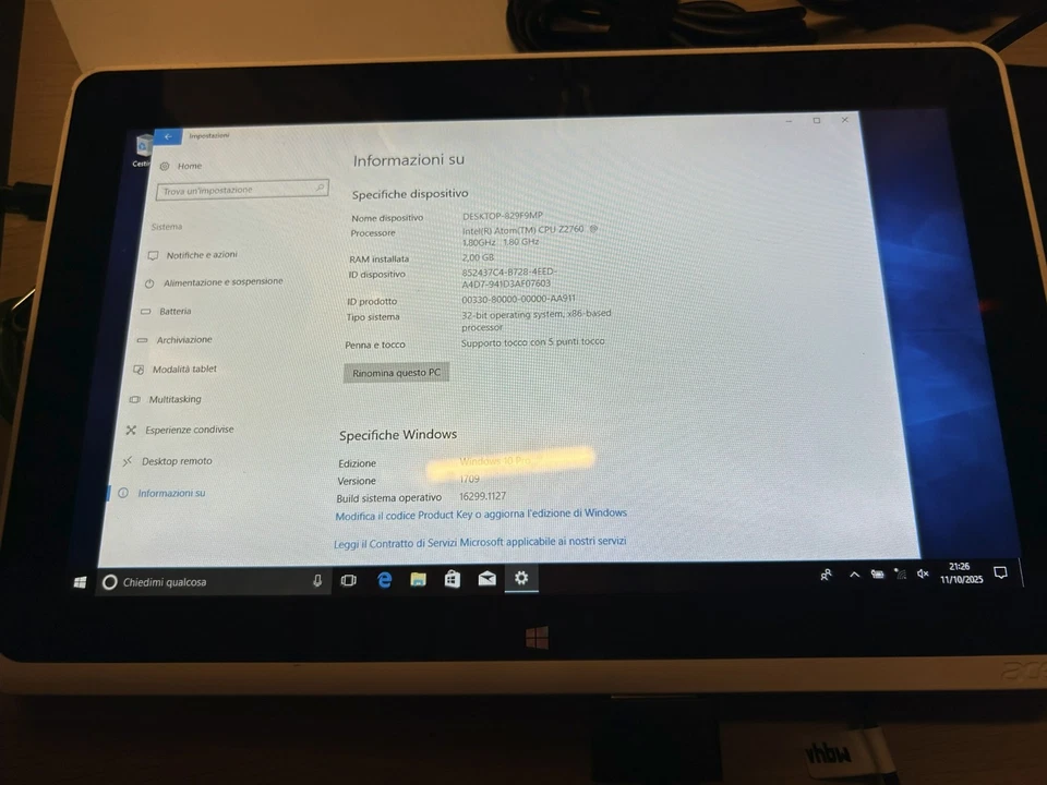 Acer Iconia W510 notebook convertibile argento touch Win10 tablet Intel WLAN IT - Immagine 1 di 3