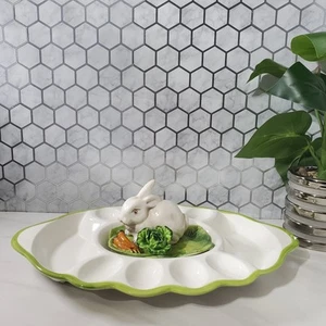 Vietri Italian Majolica Rabbit On Cabbage Leaf Egg Plater Easter Decor - Picture 1 of 21