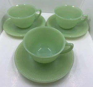 Fire King Jane Ray Jadeite  Coffee Cup Saucer Set Of 3 - Picture 1 of 16
