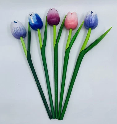 "5 flores de tulipán de madera pintadas a mano Holanda madre regalo primavera Pascua 13""" Foto 1 de 4