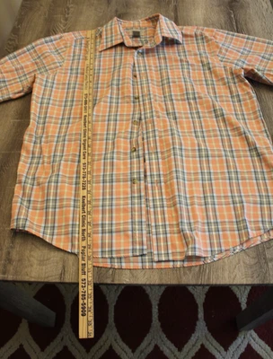 LL Bean Mens Short Sleeve Button Up Shirt Orange Multicolor Plaid - Image 1 of 3