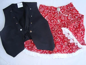 2 pc RED Bandana Western Skirt/Black Vest Set Size 6 Handmade Brand NEW USA - Picture 1 of 6