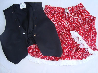 2 pc RED Bandana Western Skirt/Black Vest Set Size 6 Handmade Brand NEW USA - Image 1 of 4