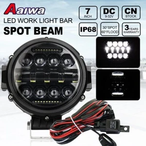 7" Round LED Work Light Combo Pods Off road Light Fog Driving Lamp + Wiring Kit - Foto 1 di 15