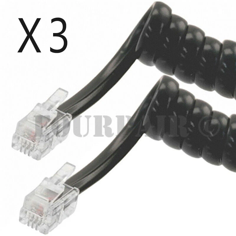 12ft Coiled 3ft Quality Telephone Handset Cord Phone Coil Cable 4p4c Black
