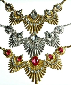 ART DECO BIB NECKLACE radiant palm leaf philodendron statement crystal stone Y4 - Picture 1 of 7