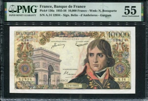 Francia 1955-1956, 10.000 franchi, P136a, PMG 55 AUNC - Foto 1 di 2