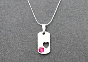 Swarovski Crystal Pewter Dog Tag - Heart - Choice of Birthstone - Picture 1 of 2