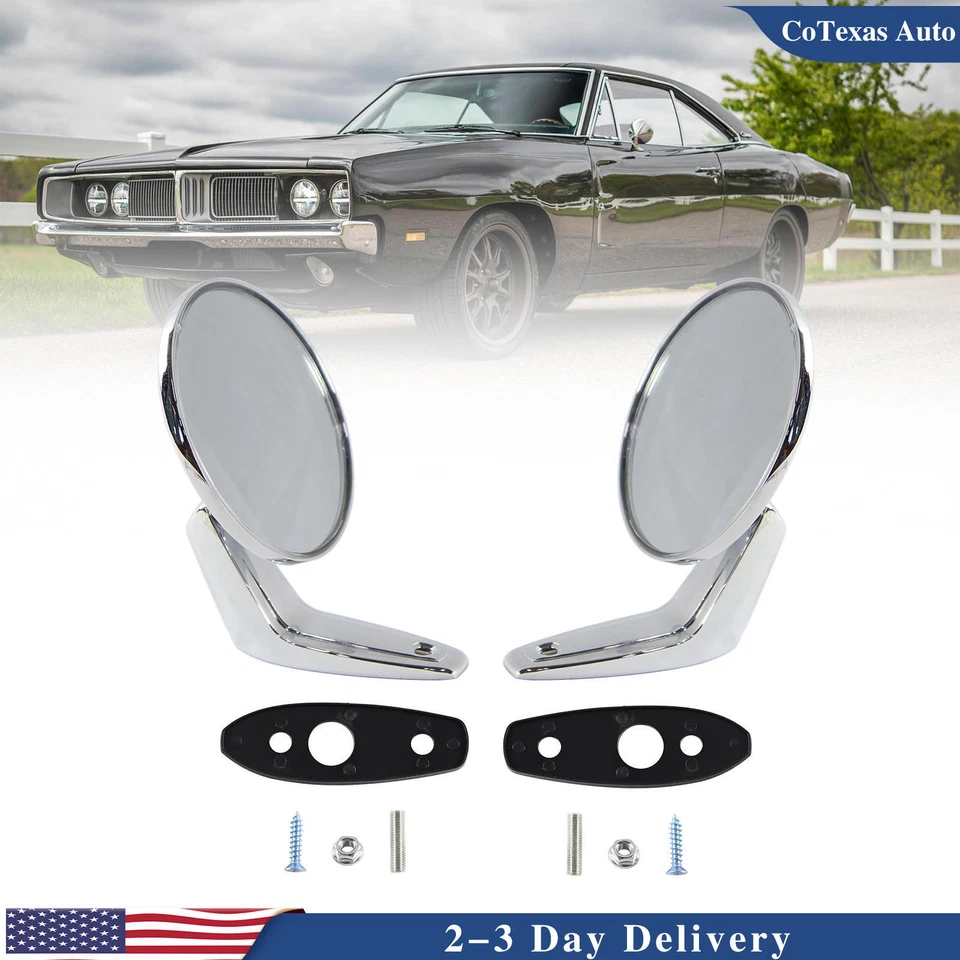 2PCS Chrome Door Mirrors Outside Exterior Rearview For 1966-1975 Dodge Plymouth - Imagem 1 de 4