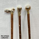 Handmade Walking Stick Brass Head Handle Vintage Antique Wooden Cane Set Of 3