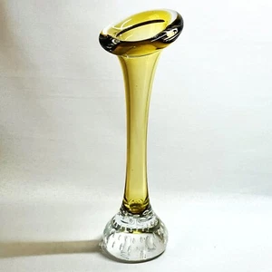 Aseda Jack in the Pulpit Vintage Vase Amber Bullicante Clear Base Glow Sweden 8" - Bild 1 von 9