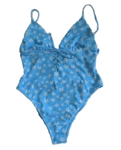 NWT L A Hearts one-piece high hip cut blue floral tie front swim bathing suit La - Picture 1 of 3