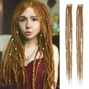 20" Thin Clip in Dreadlocks Extension Synthetic Clip on Braiding SE Dreads Beads - Picture 1 of 47