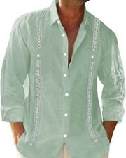 Men's Guayabera Cuban Beach Wedding Button-Up Casual Short Sleeve Dress Shirt