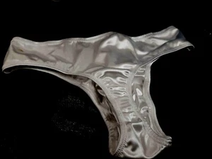 Mens secret satin Thong s m l or xl NEW USA pouched handmade  Silver USA - Picture 1 of 1