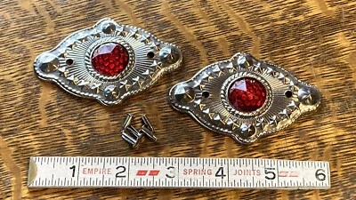 2 Vintage Red Jewel Concho Western Southwest 50s 60s w Rivets Holster Rodeo - Image 1 of 4