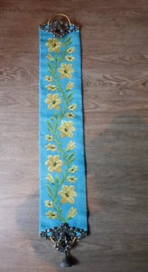 Vintage Needlepoint Bell Pull Ornate Brass Tapestry Wall Door Decor ~ 37" - Picture 1 of 6