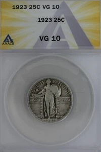 1923 .25 ANACS VG 10 Standing Liberty Quarter, Liberty 25 Cents - Picture 1 of 2