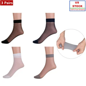 3 Pair Men Thin Socks Silk See Through Sheer Over Ankle Length Stretchy Stocking - Picture 1 of 38