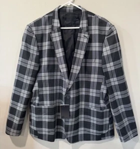 ASOS Green Gray Tartan Plaid Blazer Jacket Sport Coat Sz 50L Long Plus Big Tall - Picture 1 of 10