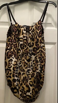 BeBe Leopard Print Silk Elastic Waist Top Size L EUC - Image 1 of 4