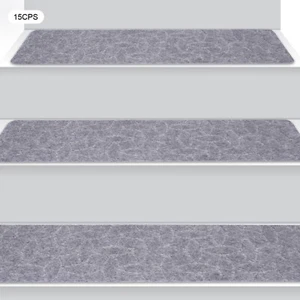 15 Pcs Stair Treads Carpet/Mats Non-Slip w/ Self Adhesive Tape 8 x 30" TPR Gray - Picture 1 of 22