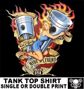 RIDE A LEGEND PIN-UP GIRL USA V-TWIN PISTONS MOTORCYCLE BIKER TANK TOP SHIRT 138 - Picture 1 of 12