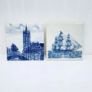Tile Ceramic DELFTS Antique/Vintage - Sailing Ships - Six 6" Square Set Of 2 - Picture 1 of 7
