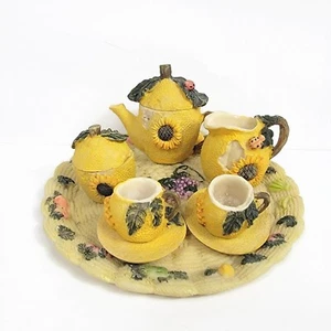Vintage Miniature Tea Set Sunflowers & Lemons Decorative Mini Resin Yellow Fruit - Picture 1 of 10