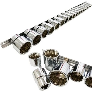 17 Piece Chrome Vanadium Steel 1/2" Dr Metric Socket Set 10-30mm + Storage Rail - Picture 1 of 7