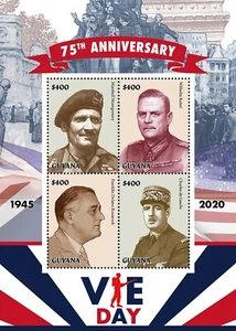 VE-DAY 1945 Victory in Europe WWII Military Leaders Stamp Sheet (2020 Guyana) - Picture 1 of 1