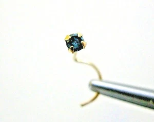 2mm 14k YELLOW GOLD 100% REAL BLUE DIAMOND NOSE RING/SCREW AWESOME COLOR *CERT* - Picture 1 of 10