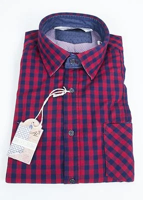 CAMICIA AL MILANO COTONE FLANELLA A QUADRI ROSSO E BLU CON TASCHINO SLIM FIT - Immagine 1 di 4