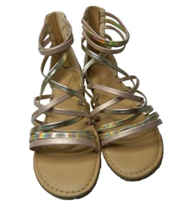 Cat & Jack Dion Big Girls' Size 4 Tan & Silver Strappy Gladiator Sandals - Picture 1 of 11