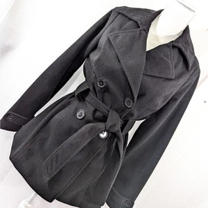 JOU JOU! ENTZÜCKENDER LUXUS! SCHWARZE JACKE IN WOLLOPTIK MIT GÜRTEL UND BINDEGÜRTEL, MANTEL! Gr. S - Bild 1 von 11