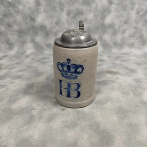 Hofbräuhaus München HB pietra birra gres con coperchio in peltro 0,5 L vintage Germania - Foto 1 di 7