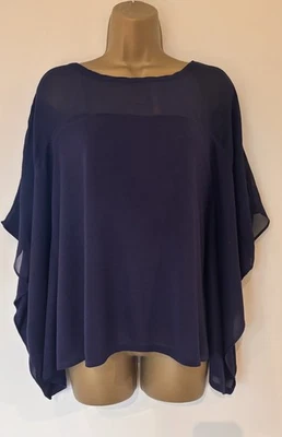 Ladies Ted Baker Navy Top Sz 32( Uk10- 12) Vgc! Silk Modal Oversize Relaxed - Image 1 of 4